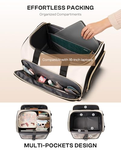 Arcoyard Rolling Craft Bag, Rolling Teacher Bag with Wheels, Beige Brown - color: Beige Brown