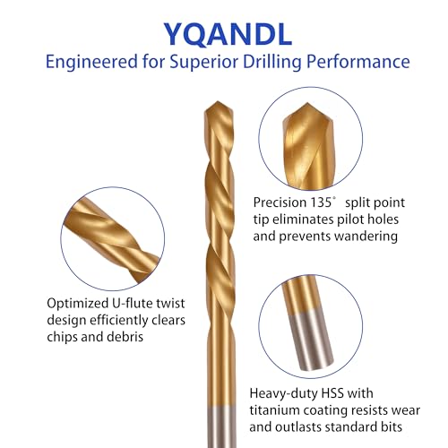 230 Pcs Titanium-Coated Twist Drill Bit Set, 3/64" to 1/2"