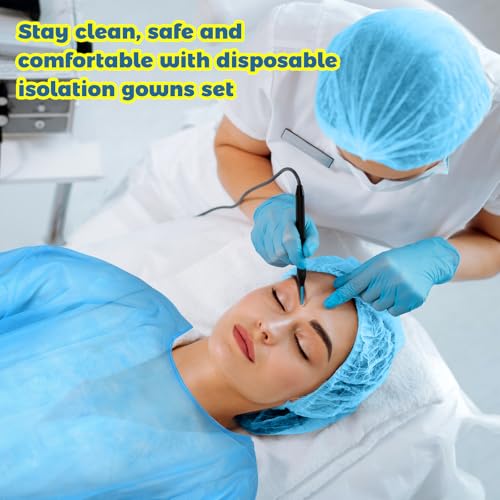 Xuhal Disposable Isolation Gown Set with Caps Gloves Shoe Covers, Blue