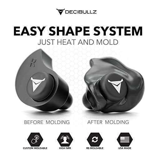 Decibullz Custom Molded Ear Plugs, 31dB NRR Shooting Ear Protection (Black) - color: Black