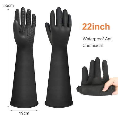 22" Upgraded Latex Gloves Chemical Resistant Glove Safety Work Long Gauntlets, Reusable Heavy Duty Long Rubber Gloves Dishwashing Gloves, Industrial Safety Gloves for Men - color: 22 Inch