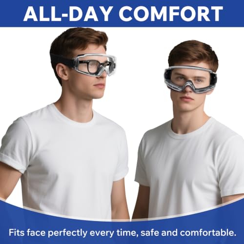 Clear Safety Goggles Glasses 2 Pack - Anti-Fog, Scratch and UV380 Lens | Adjustable Non-Slip Strap, ANSI Z87.1 Certified, Eye Protection, Chemistry Lab Work & Industrial Use, for Men & Women - color: Blue