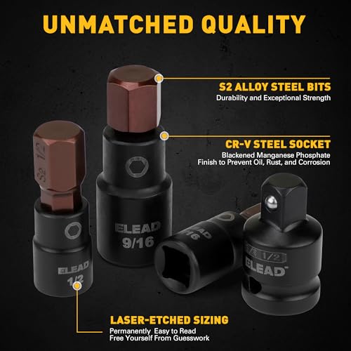 16-Piece SAE Hex Bit Impact Socket Set - Premium S2 Steel 5/64"-9/16" Allen Socket Set with Socket Adapters, 1/4”, 3/8” and 1/2” Drive | Professional Mechanic Garage Tools - style: SAE Hex
