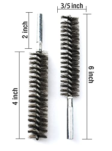 Drill-Powered 6pcs Pipe Cleaning Brush Set Stainless Steel Bristles - size: 3/5"(15mm)