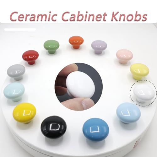 10-Pack Ceramic Cabinet Knobs White 32mm Round Drawer Pull - color: White