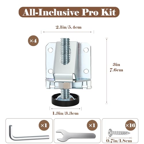 Heavy Duty Leveling Feet, 4 Pack Adjustable Furniture Levelers with 1320LB Capacity, 2" Height Adjustment, No-Flip Furniture Installation – Hex Nut Design for Flawless Leveling - color: Silver