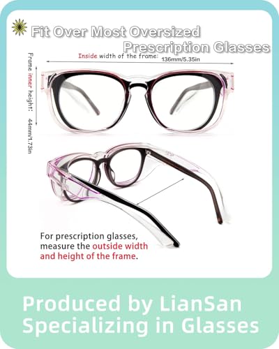 LianSan Safety Glasses Over Eyeglasses for Women - Anti-Fog Goggles Fit Over Eyewear for ANSI Z87.1 Certified - color: Shinny Purple/Clear