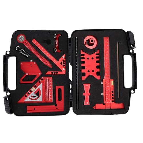 Woodworking Ruler Set, 9Pcs Aluminum Alloy Geometry Set Precision Measuring Tools for Accurate Layout Includes T Square Ruler, Compasses, Protractor, and Dovetail with