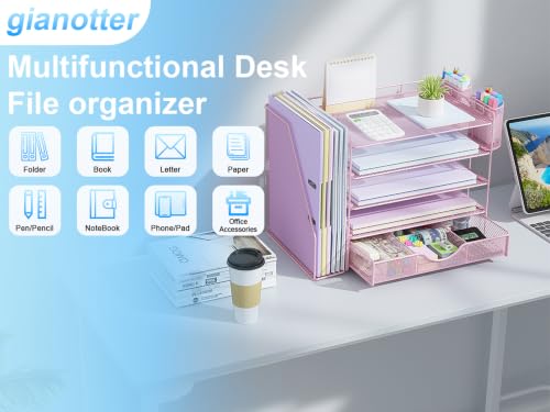 gianotter 5-Tier Desk Organizer with Drawers and File Holders - color: Pink, size: 5T