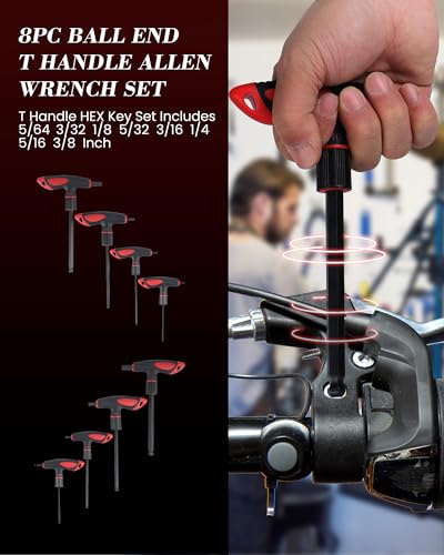 Lichamp 8 Pieces SAE T Handle Allen Wrench Set, 5/64-3/8 Inch, Ball Head - size: 5/64 to 3/8 Inch
