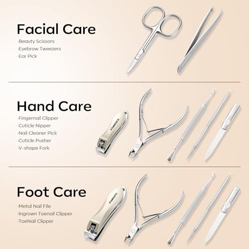 FAMILIFE Stainless Steel Manicure Set 8-in-1 Professional Nail Clipper Kit | Portable Leather Travel Case, Pedicure & Grooming Tools for Fingernails & Toenails, Luxury Gifts Set for Men & Women, Brown - color: Brown-1