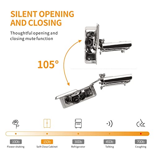Chibery 10 Pack 1/2" Overlay 4D Soft Close Concealed Hinges for Face Frame Door, Adjustable Closing Speed, Smooth Slow Self Close Hinges, Satin Nickel, 105° Open Angle Stainless Steel Cabinet Hinges - color: 10 Pack, size: 1/2 inch Overlay
