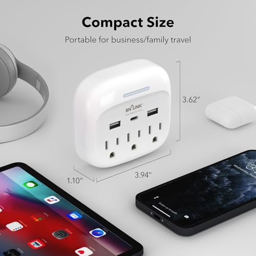 BN-LINK Multi Plug Outlet Extender 2 Pack, 3 Wall Outlets Outlet Splitter with 3 USB Ports(1 USB C), Charging Adapter for Dorm, School, Travel, Office, Home - size: 2pack-3 Outlets(USB)