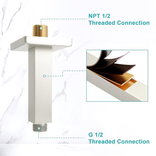 Enga Brass 3 Inches Square Shower Arm with Flange, Ceiling Mount Replacement Rain Shower Head Straight Arm, Brushed Nickel - color: Brushed Nickel, style: 3 Inch