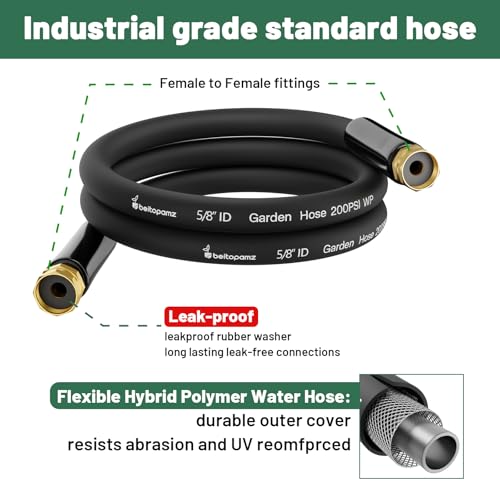 Short Garden Hose 3 ft x 5/8" Female to Female, Heavy Duty Small Water Hose Extender Connector, Leak-Free Connections Hybrid Rubber Leader Hose with 3/4" Double GHT Fittings, Black - size: 3ft Female to Female