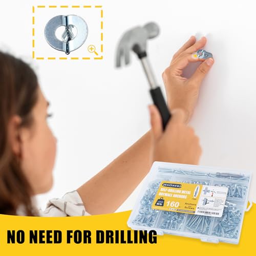 JEGONFRI 160PCS Self-Drilling Drywall Anchors Kit, Heavy Duty Up to 80lbs