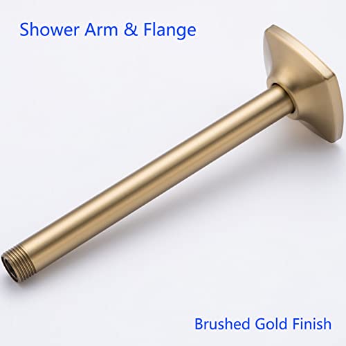 Shower Arm with Flange 8 Inches Ceiling Mount Straight Arm Ceiling-Mounted High Pressure Rain Brushed Gold,SW-91038-8BG. - color: R-angle Square Flange-8" Brushed Gold