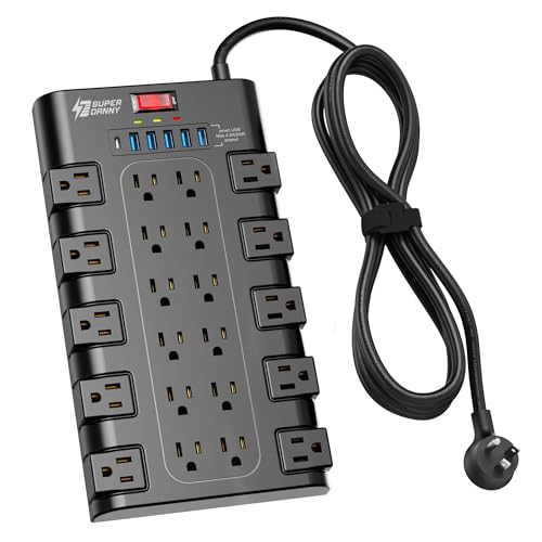 SUPERDANNY Power Strip Surge Protector, 22 AC 6 USB, 2100J, 8Ft, 1875W/15A - color: Black, size: 8 ft