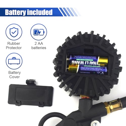 Digital Tire Pressure Gauge with Inflator - 250 PSI Heavy Duty Tire Inflator with Gauge & Quick Connect Coupler - Car Tire Air Chuck and Compressor Accessories - 0.1 Display Resolution (1 Pack)
