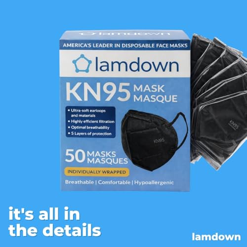 (50-Pack) KN95 Face Masks, Individually Wrapped, Premium Disposable Dust Mask, Black - color: 50 Masks (Black)