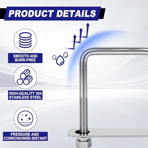 4 Sets M12 Square U Bolts 3 Inch Wide, 1/2" x 3-1/16" W x 4-1/2"L - size: M12 x 3-1/16"W x 4-1/2"L