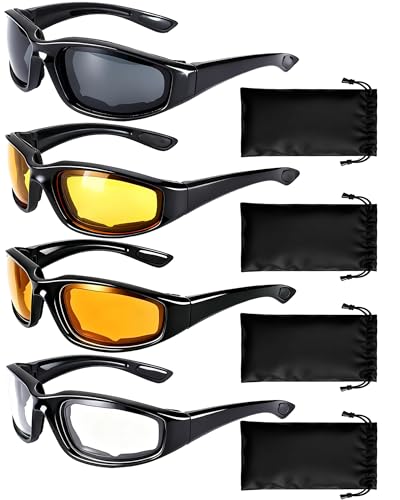4 Pair Motorcycle Glasses Riding Glasses UV Protection Windproof And Dustproof Motorcycle Foam Cushion Goggles - color: Gray + Yellow + Clear + Brown