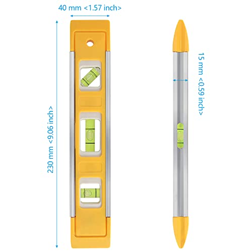 6 Pack 9 Inch Magnetic Torpedo Level with 45, 90, 180 Degree Bubbles, Plastic Shell Shock Resistant Torpedo Level, Yellow Spirit Level Measuring Tool - color: Yellow, size: 6PCS