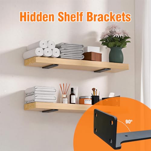 Hidden Shelf Brackets 10 in Heavy Duty Floating Shelf Bracket DIY Wall Mounted Shelves Support Hardware Invisble Metal L Brackets for Wall Shelves Max Load 220 LBS/Pair(2 PCs) - size: 10 Inch