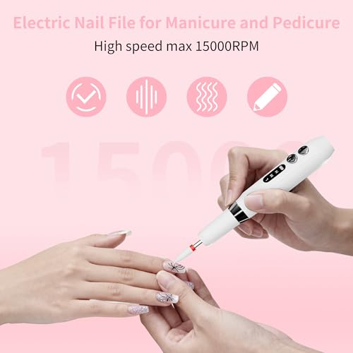 Nail Drill Kit,Nail File Cordless Nail Drill Machine for Gel Powder Nails,Professional Portable Manicure Pedicure Rechargeable Lightweight for Home Salon Use