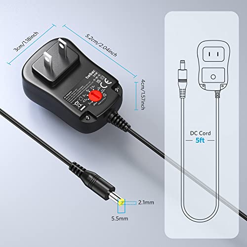 Belker 24W Universal 3V 4.5V 5V 6V 7.5V 9V 12V AC DC Adapter with 8 Tips