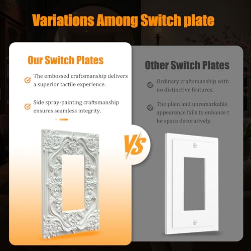 Decorative Outlet Covers White Flower Elegant 3D Floral Embossed 1 Gang Rocker Light Switch Cover Plate Single Decora Light Switch Covers Wall Plate Faceplate for Bedroom Home Decor - color: White, size: 1-Gang Rocker/5 x 3 IN