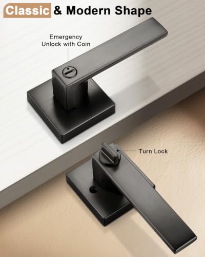 Probrico Interior Privacy Door Lever Handles with Lock, Gunmetal Black 10 Pack Bedroom & Bathroom Zinc Alloy Lockset - color: Gunmetal Black