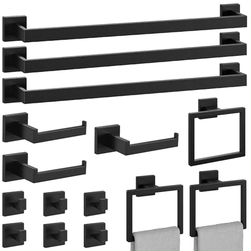 15-Pieces Matte Black Bathroom Accessories, 24 Inch Bathroom Hardware Set - color: Matte Black, size: 26 Inch (15 Pieces)