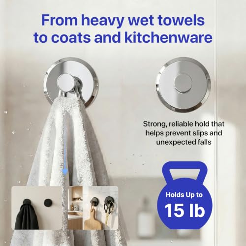 HOME SO Suction Cup Hooks for Shower & Bathroom Towel Holder 2-Pack Chrome - color: Chrome, size: 2 Pack