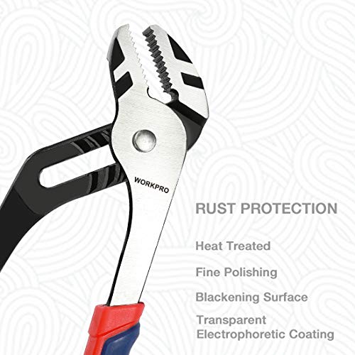 WORKPRO 10-Inch Groove Joint Pliers, 7-Position Adjustable Pump Pliers, 2" Jaw Capacity, CR-V Steel, Anti-Rust Electrophoretic Coating, Bi-Material Non-Slip Handle for Plumbing, Home Repair - size: (Pack of 1)