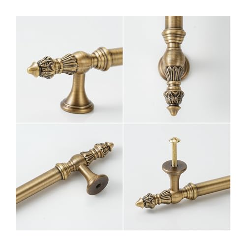 5 Pack | Cabinet Handles | Solid Brass | 4 Inch Hole Center | Brushed Antique Brass |Classic Cabinet Pulls for Furniture Kitchen ＆ Bathroon Fixture - size: 4 Inch Hole Center
