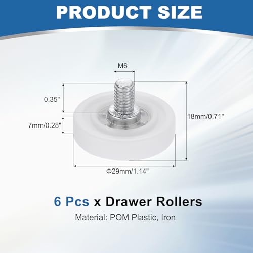uxcell 6Pcs 29mm Drawer Rollers,M6x0.35 Thread Plastic Positioning Pulley - size: 29mm M6 x 0.35"