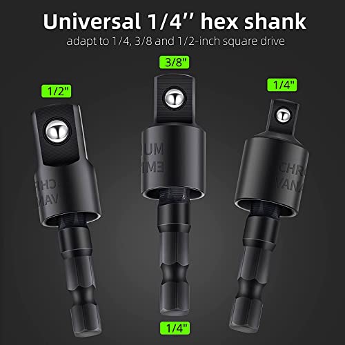 CIGOTU Right Angle Drill Adaptor,4-in-1 Impact Drill Bit Extension,360° Rotatable 1/4 3/8 1/2" Impact Grade Socket Adapter Set,105 Degree Angle Screwdriver Drill Bit for Household Workplace Industry - color: 4*black