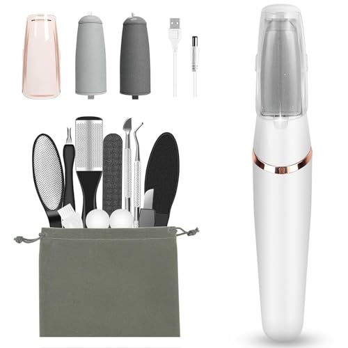 Electric Callus Removers for Feet, Haootadiy Electric Foot Callus Remover Pedicure Kits Rechargeable with12 in 1, Removes Dry Skin for Smoother Feet, Foot Care for Dead Skin Ideal Gift (White) - color: White