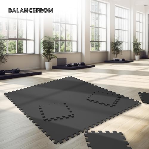 BalanceFrom Puzzle Exercise Mat 1/2-inch Thick, EVA Interlocking Foam Floor - color: Black, style: 1/2" Thick, 24 Square Feet