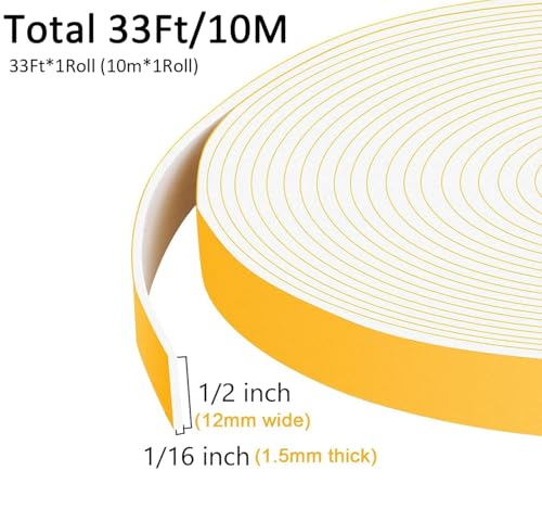 Thin Weather Stripping,1/2x1/16in, Strong Adhesive, Doors & Windows - color: White, size: 1/2 In x 1/16 In x 33Ft