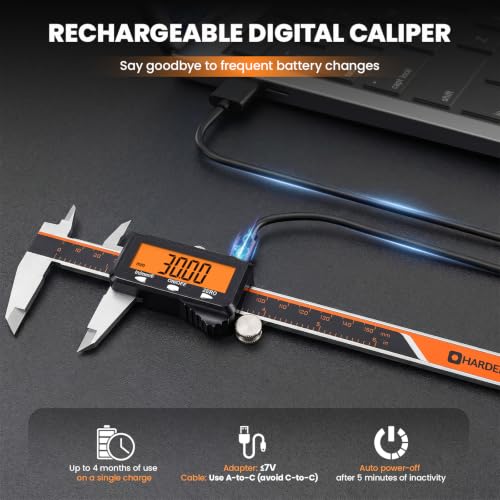 HARDELL Digital Caliper 6 Inch with Orange LCD, USB-C Calipers, Non-Backlit - size: 6 Inch