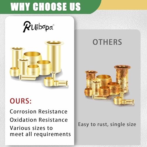 230PCS Brass Compression Sleeves Ferrules & Insert 1/2" 3/8" 5/16" 1/4" 3/16" 1/8"-6 Sizes Compression Fittings Assortment Kit for DOT Air Brake LIne Fittings Connect Lines for Air,Water,Fuel