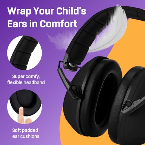 Kids Noise Canceling Headphones - 33 dB (2K Hz) - Ear Protection Earmuffs | Vanderfields' earmuffs protect child's hearing with certified noise-cancellation, soft ear cushions, and adjustable headband - color: Black