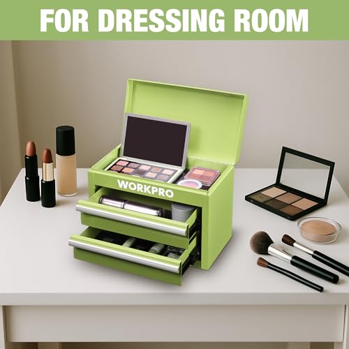 WORKPRO Metal Mini Tool Box with 2 Drawers and Top Storage - color: Macaron Green