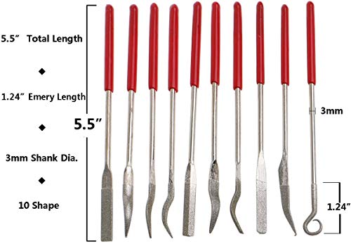10Pcs Mini Diamond Needle File Set Jewelers Hand Files Tool Kit for Metal Ceramic Stone Jewelry Rough Carving Glass Filing, 140mm/5.1" Length - size: 3*140mm(A)