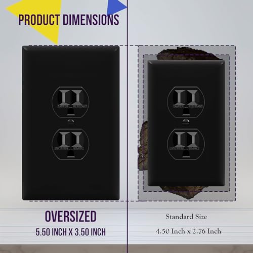 ENERLITES 10 Pack Oversized Duplex Outlet Covers, Jumbo Wall Plate, Black - color: Black, size: Over-Size