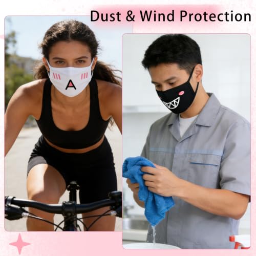 16Pcs Cute Face Mask for Women & Men Kawaii Anime Mask, Reusable Washable Cat Face Masks With Soft Cotton Anti-Dust Cute Masks for Adult Teens, Black & White