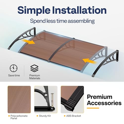 VIVOHOME Polycarbonate Window Door Awning Brown 38 Inch x 78 Inch - color: Brown, size: 38 Inch x 78 Inch