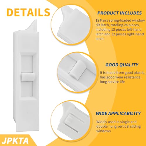 24 Pcs Window Tilt Latch Pairs Spring Loaded Sliding Window Latch Lock Snap-in White Vinyl Plastic Construction for Home Window Accessories Parts - size: 24 Pcs